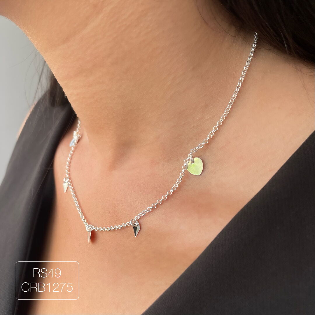 Colar Micro Elo Português c/ 3 Corações Prateado